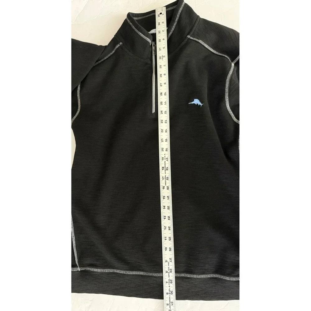 Tommy Bahama Mens XL Black Cotton Tencel 1/4 Zip Pullover Sweater 193-T220818